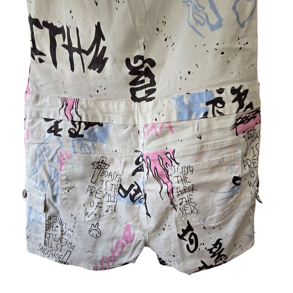 VIP Jeans Graffiti Print Romper Size 2x Women White & Multicolor Short Sleeve - Picture 6 of 12
